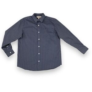 Duluth Shirt Men Large Blue White Plaid Long Sleeve Wrinkle Fighter Button Up